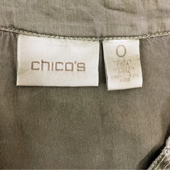 Chico’s Silky Olive Green Button Up Shirt With Sequin Pocket Size 0 Small 4 - Picture 3 of 6